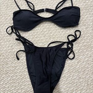 Volcom Women's Black Sparkly Ties Bikini Set